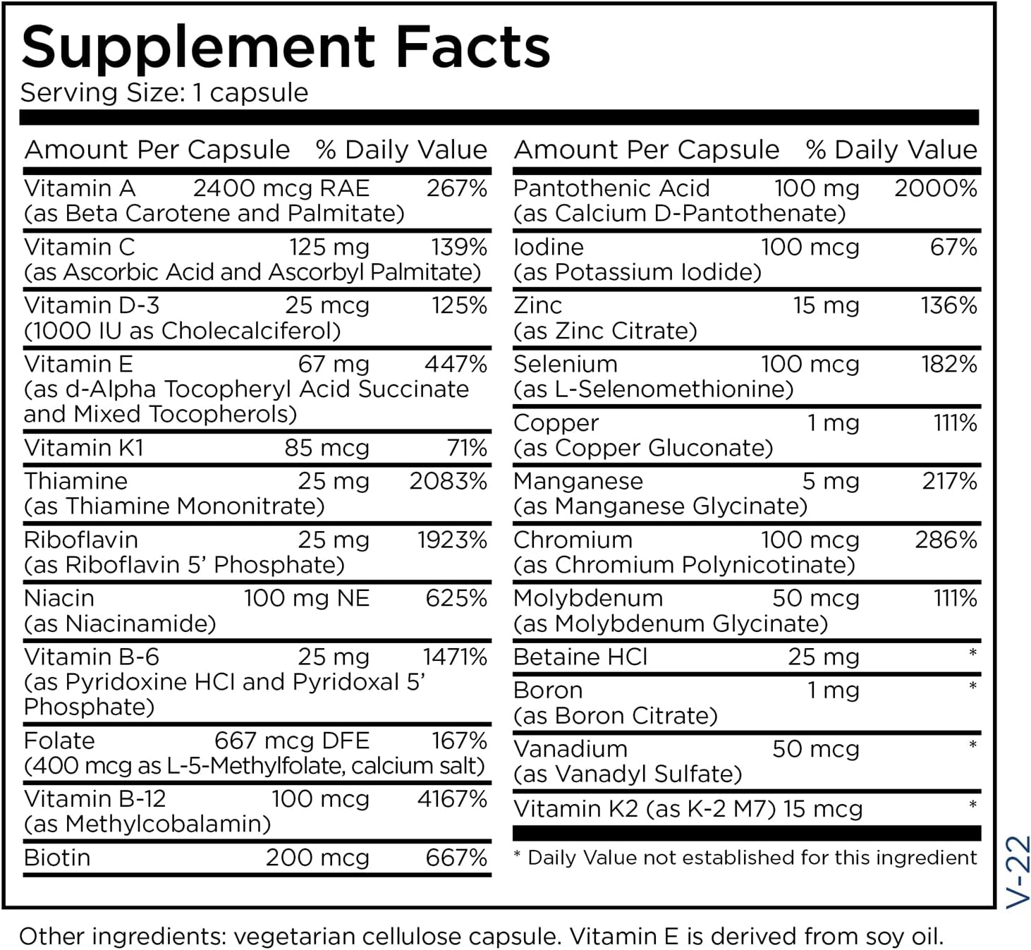 Metabolic Maintenance The Big One Without Iron - Daily Multivitamin with Vitamin A, B, Folate & Trace Minerals - 90 Capsules