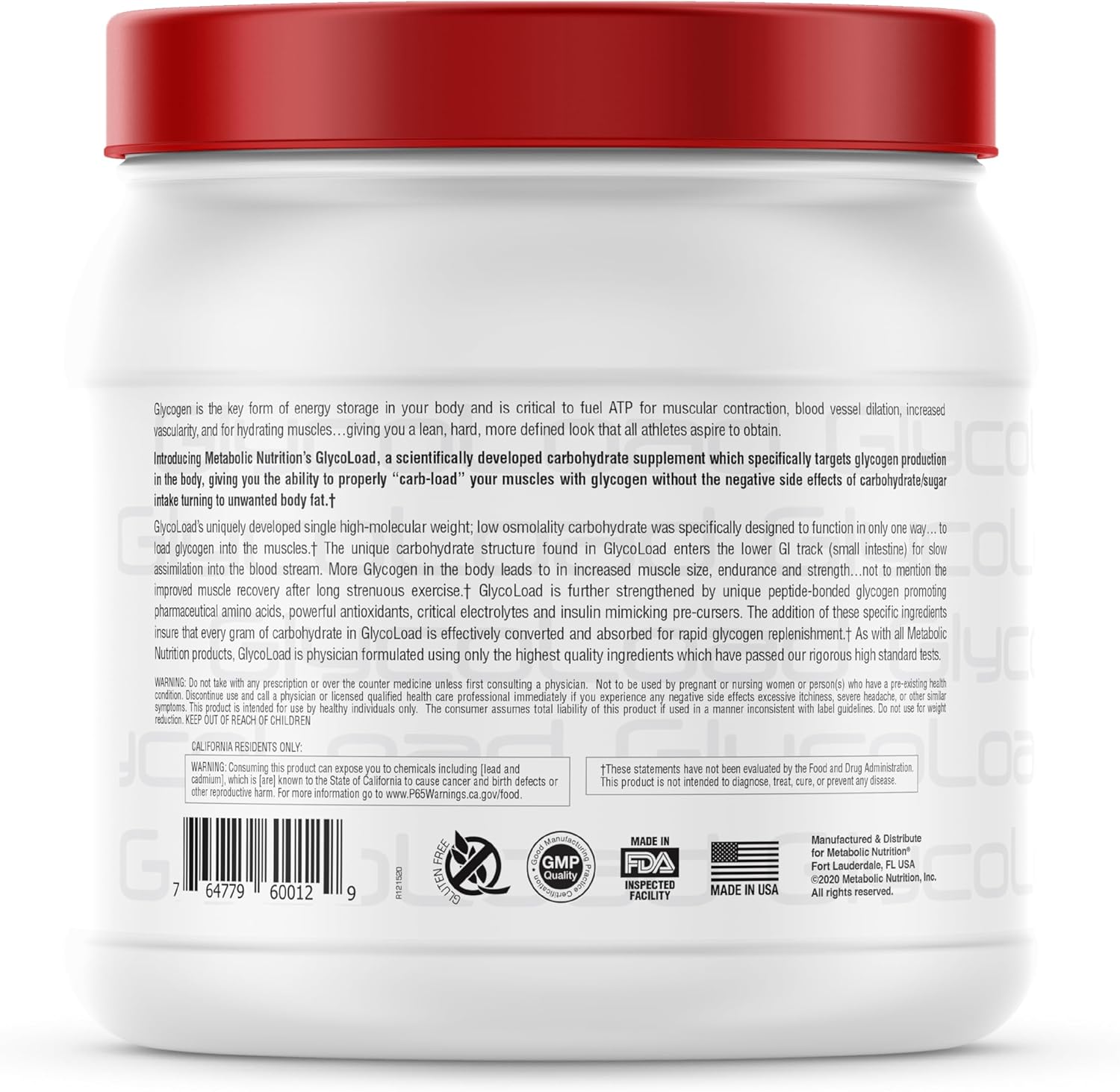 Metabolic Nutrition Glycoload Cyclic Cluster Dextrin Carbohydrate Powder, Watermelon Flavor - 600g (30 servings)