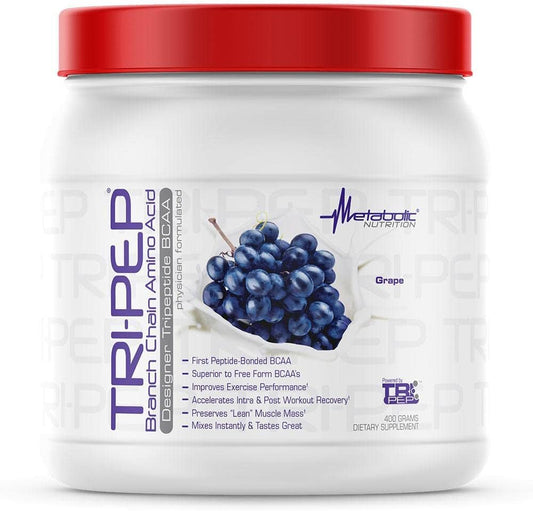 Metabolic Nutrition TRIPEP BCAA Powder - Grape Flavor 400g (40 Servings) - Pre, Intra, Post Workout Supplement