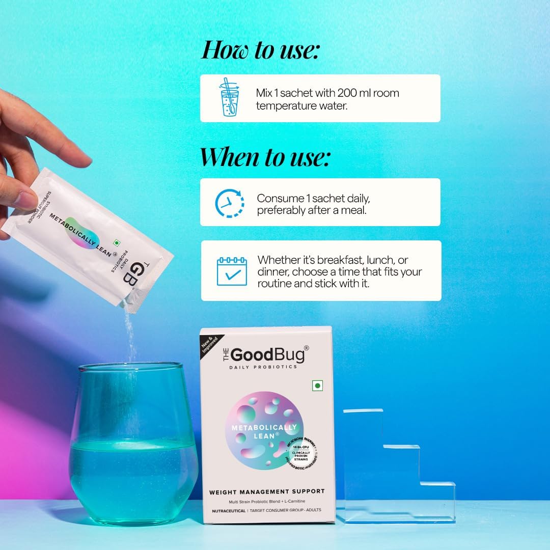 Metabolically Lean L-Carnitine Supplement with Probiotic & Prebiotic Support for Gut Health, Multi Strain Synbiotic Powder - 30 Day Pack