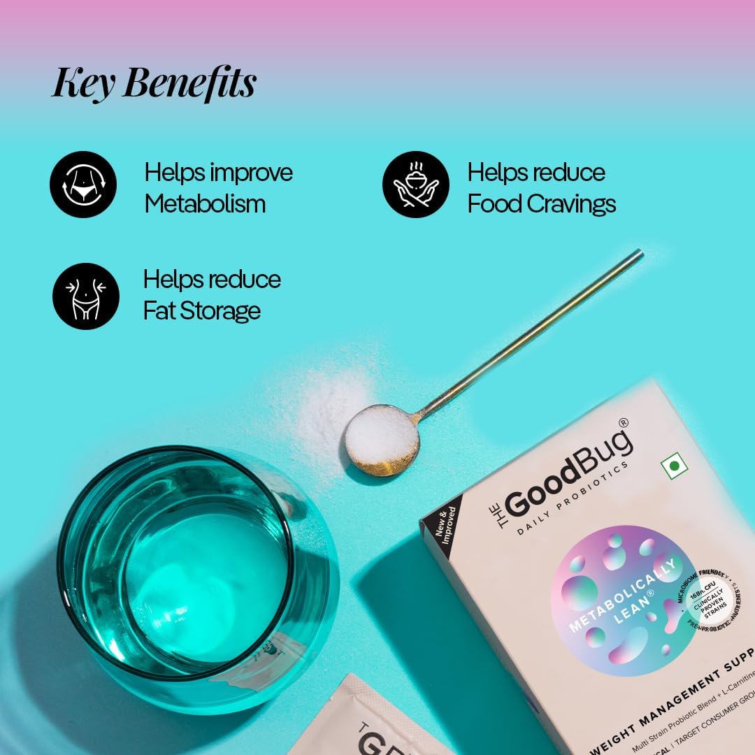 Metabolically Lean L-Carnitine Supplement with Probiotic & Prebiotic Support for Gut Health, Multi Strain Synbiotic Powder - 30 Day Pack