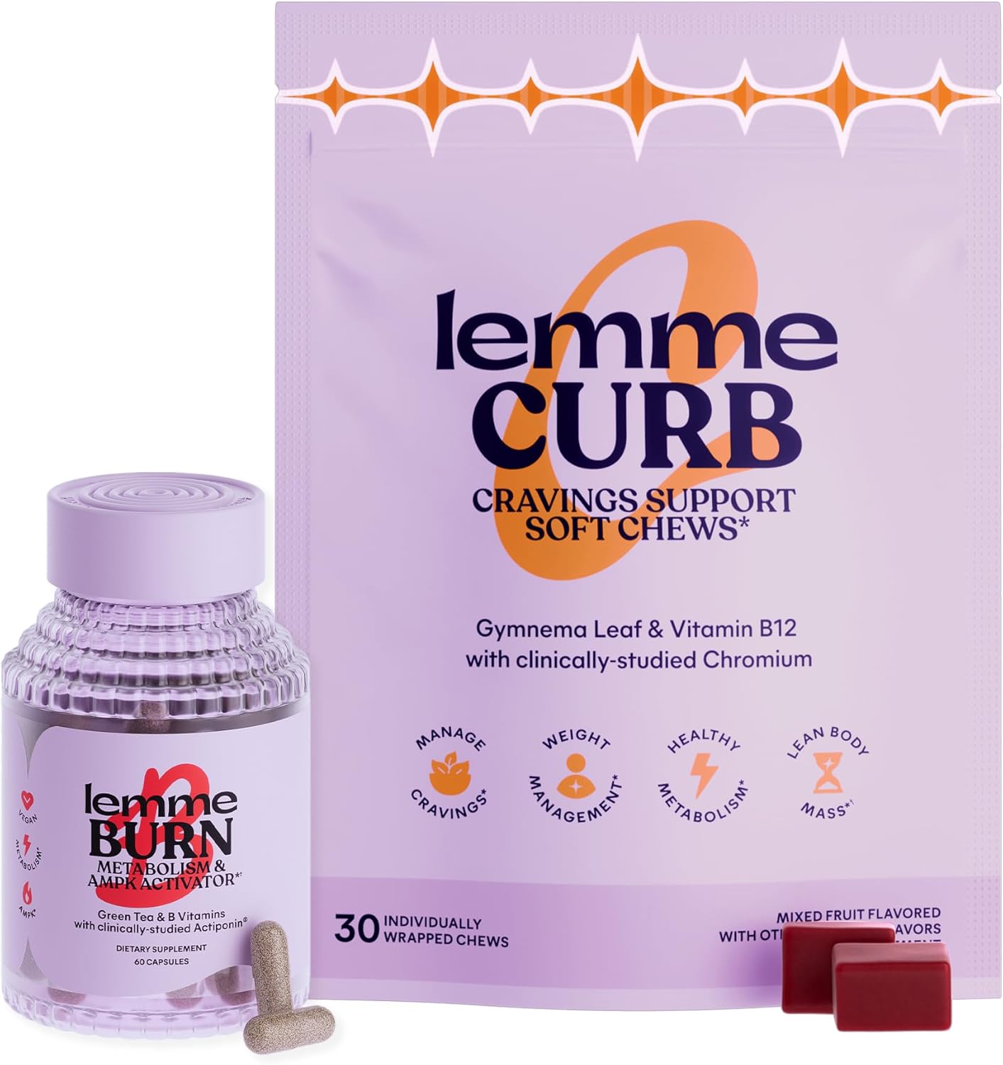 Metabolism & Cravings Support Capsules and Chews with Chromium, Gynostemma, Cinnamon, Green Tea, B6 & B12 - Vegan & Gluten-Free