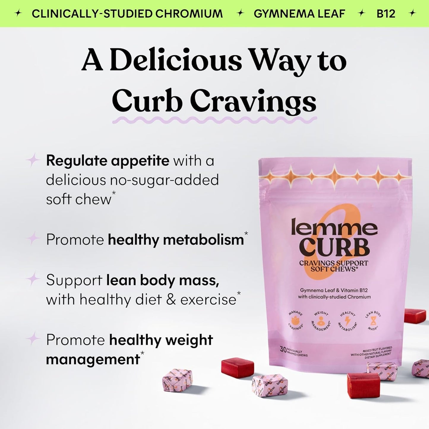 Metabolism & Cravings Support Capsules and Chews with Chromium, Gynostemma, Cinnamon, Green Tea, B6 & B12 - Vegan & Gluten-Free