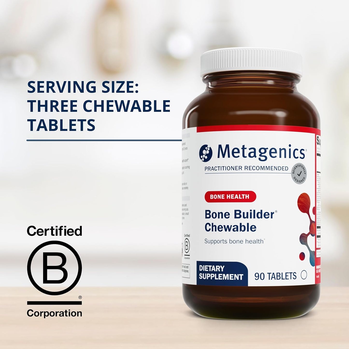 Metagenics Bone Builder Chewable - Bone Strength Supplement with Calcium, Vitamin D & Magnesium - Non-GMO, Gluten-Free - 90 Tablets