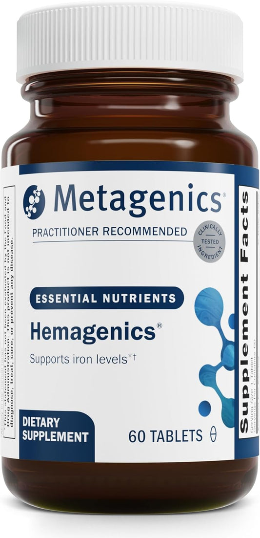 Metagenics Hemagenics Iron Supplement - Non-Constipating with Vitamin B12, B6, and Folate - Supports Healthy Red Blood Cells - Non-GMO, Gluten-Free, Vegetarian - 60 Tablets
