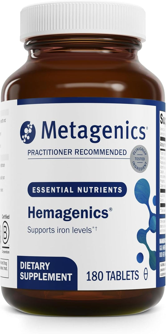 Metagenics Hemagenics Iron Supplement with Vitamin B12, B6, Folate - Supports Healthy Red Blood Cells - Non-Constipating Formula - 180 Tablets, Non-GMO, Gluten-Free, Vegetarian