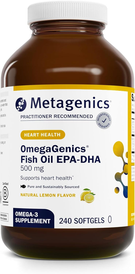 Metagenics OmegaGenics EPA-DHA 500 Fish Oil Capsules - Promotes Heart Health - High Potency EPA DHA - Non-GMO, Gluten-Free - 240 Softgels