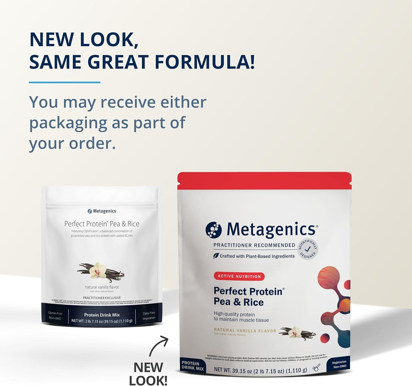 Metagenics Perfect Protein Pea & Rice with OptiProtein and BCAAs - Vanilla Flavor - 30 Servings