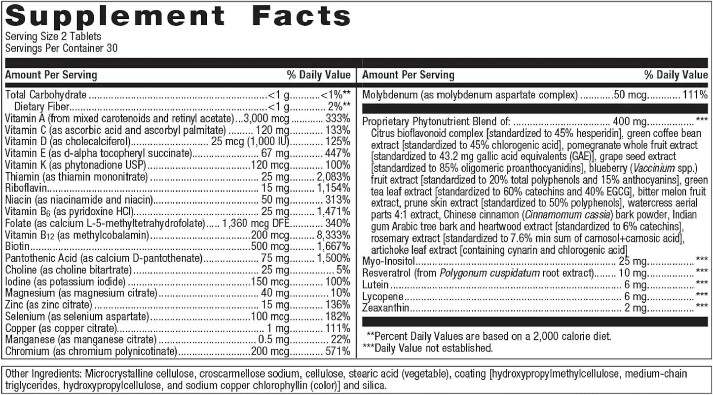 Metagenics PhytoMulti Multivitamin - Iron-Free Daily Health & Anti-Aging Support - 60 Tablets with Essential Nutrients