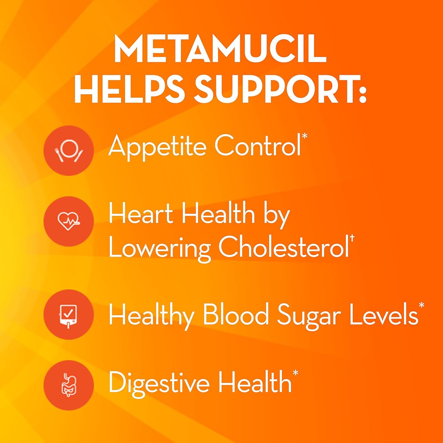 Metamucil 4-in-1 Psyllium Fiber Supplement Powder, Orange Smooth Flavored Drink, 72 Servings, 1.9 Pound