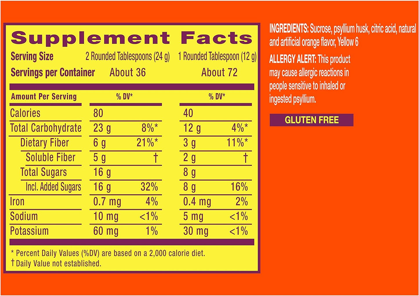 Metamucil 4-in-1 Psyllium Fiber Supplement Powder, Orange Smooth Flavored Drink, 72 Servings, 1.9 Pound