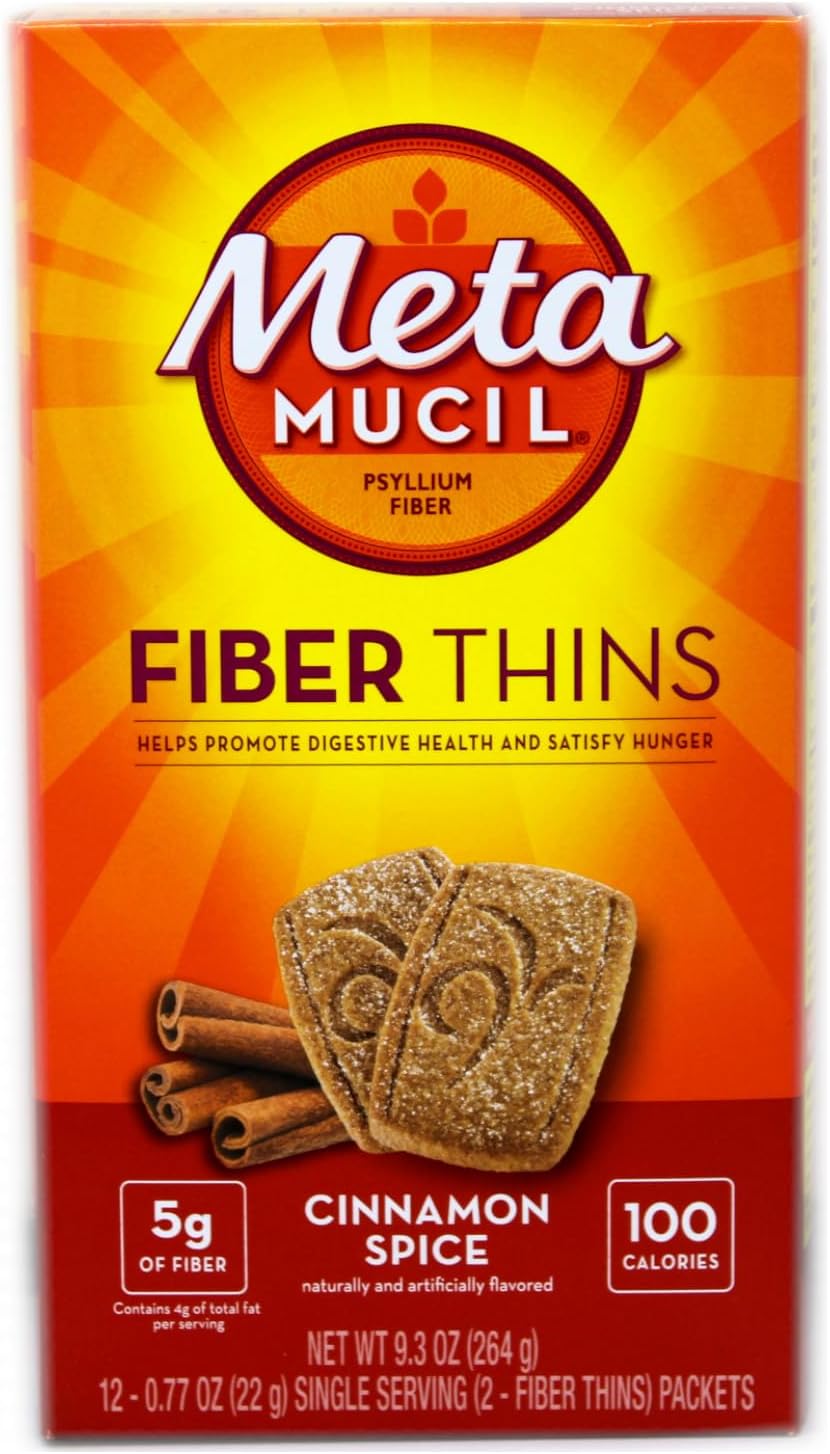 Metamucil Fiber Thins Cinnamon Spice - 3 Boxes, 12 Packets Each, 2 Thins Per Packet