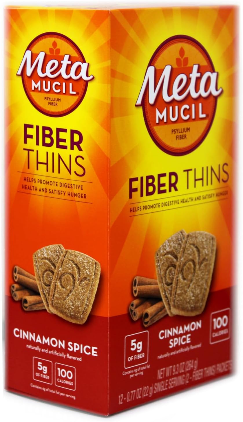 Metamucil Fiber Thins Cinnamon Spice - 3 Boxes, 12 Packets Each, 2 Thins Per Packet