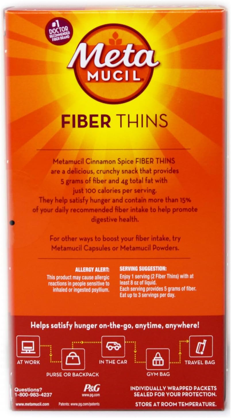 Metamucil Fiber Thins Cinnamon Spice - 3 Boxes, 12 Packets Each, 2 Thins Per Packet
