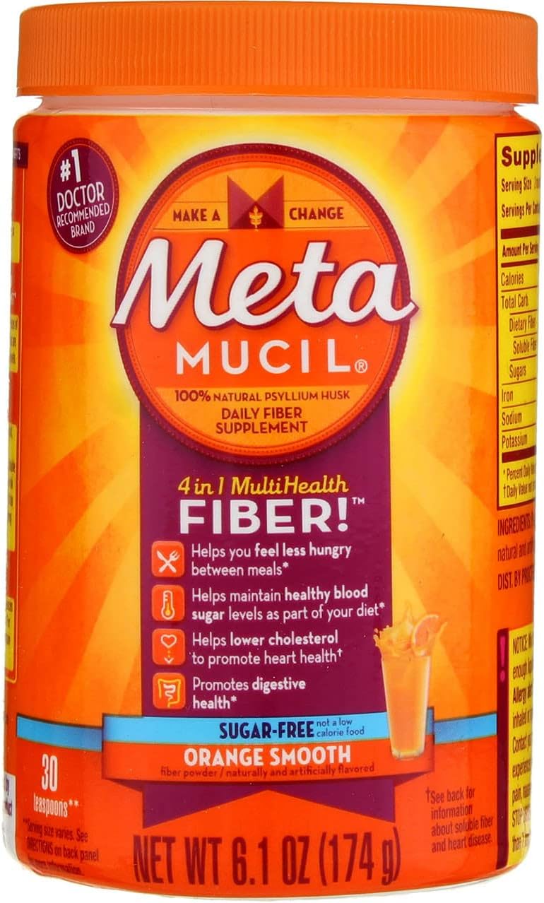 Metamucil Multihealth Fiber Powder, Doctor Recommended, 100% Natural Psyllium Husk, Sugar Free - Orange Flavor, 3 Pack