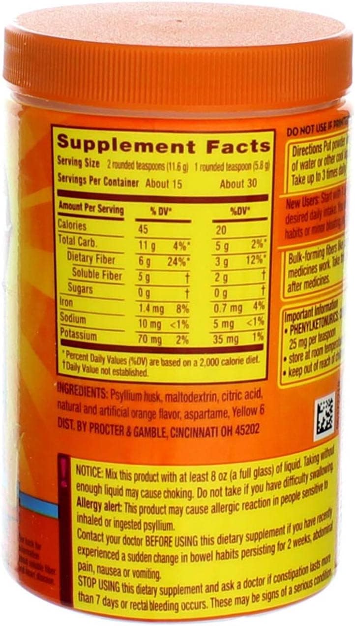 Metamucil Multihealth Fiber Powder, Doctor Recommended, 100% Natural Psyllium Husk, Sugar Free - Orange Flavor, 3 Pack