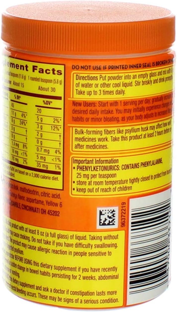 Metamucil Multihealth Fiber Powder, Doctor Recommended, 100% Natural Psyllium Husk, Sugar Free - Orange Flavor, 3 Pack