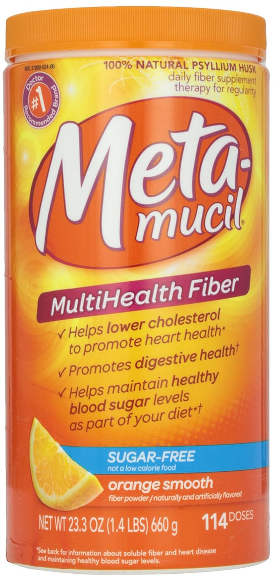 Metamucil Sugar-Free Orange Smooth Texture Powder 23.4 oz - High Fiber Supplement for Digestive Health