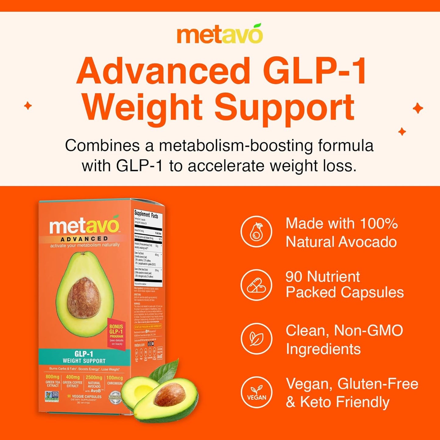 Metavo Advanced GLP-1 Weight Support Capsules for Metabolism & Appetite Control, 90 Count