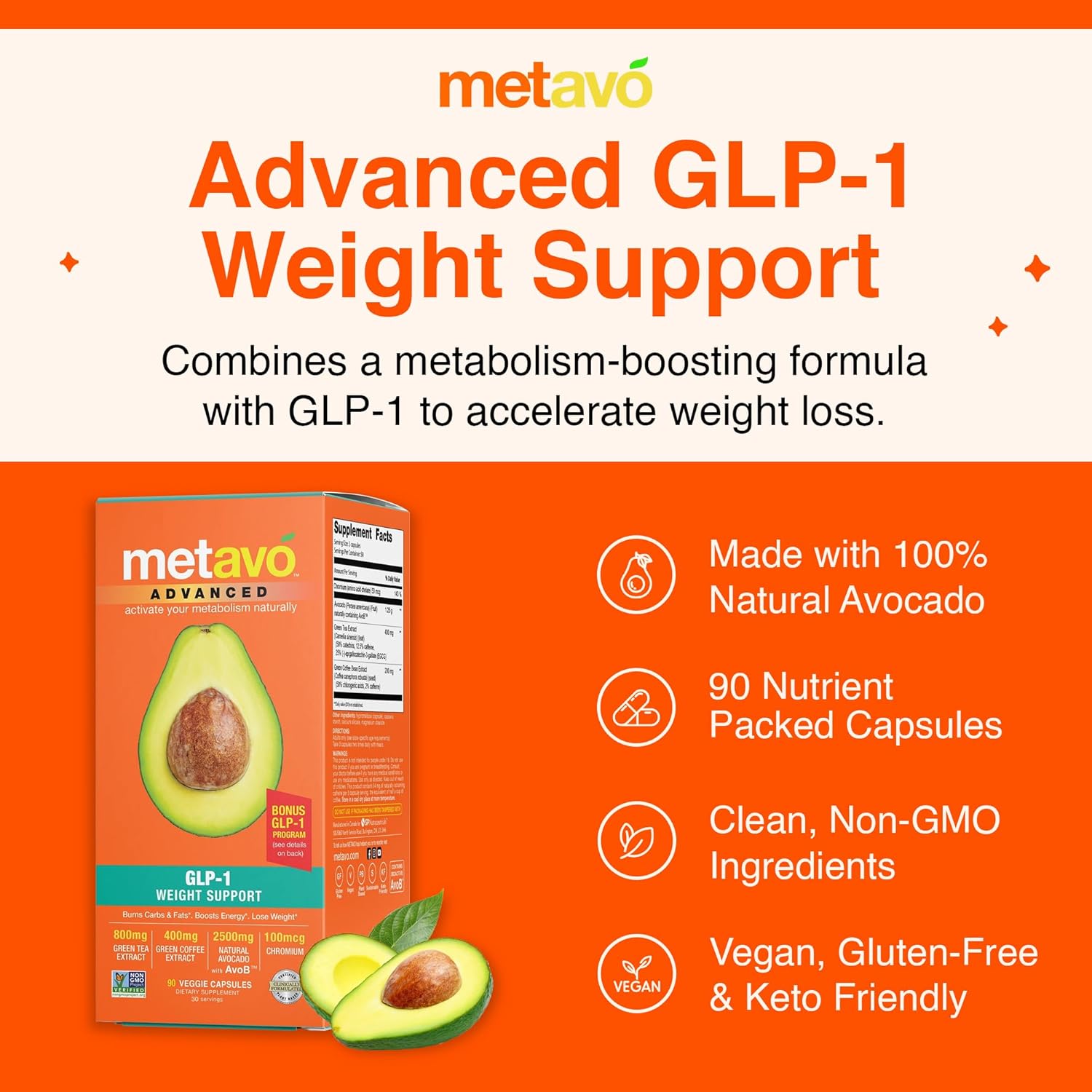 Metavo Advanced GLP-1 Weight Support Capsules for Metabolism & Appetite Control, 90 Count