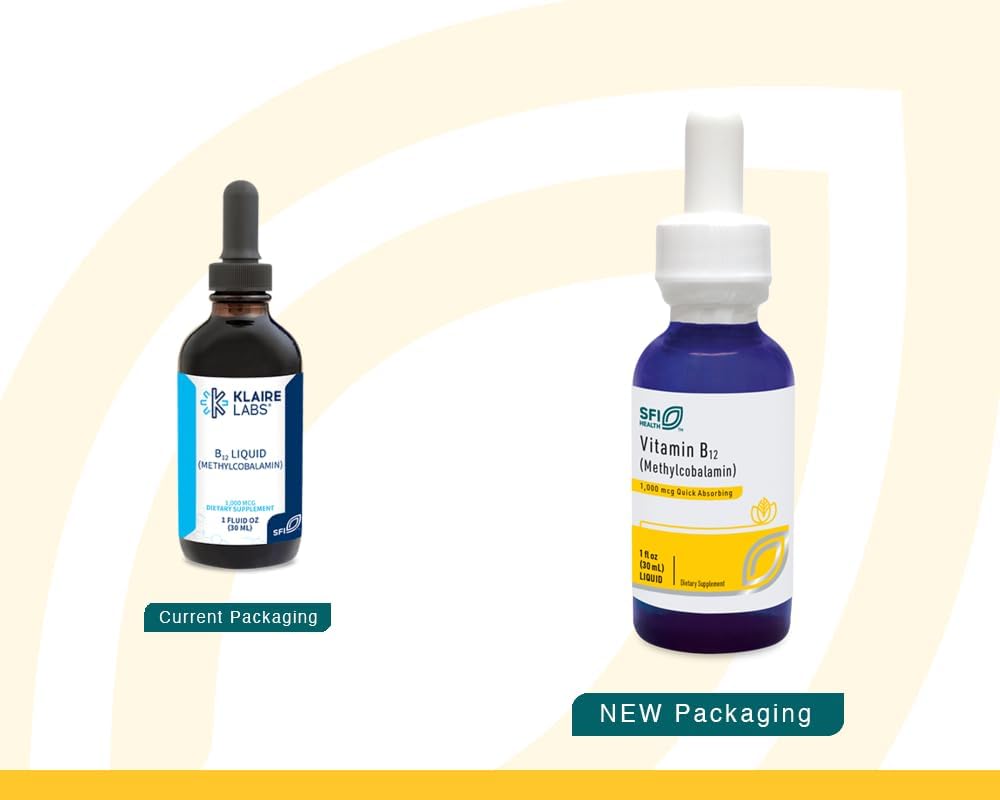 Methyl B12 Liquid Drops by Klaire Labs - 1000mcg Methylcobalamin for Efficient Absorption - Hypoallergenic Formula - 30ml