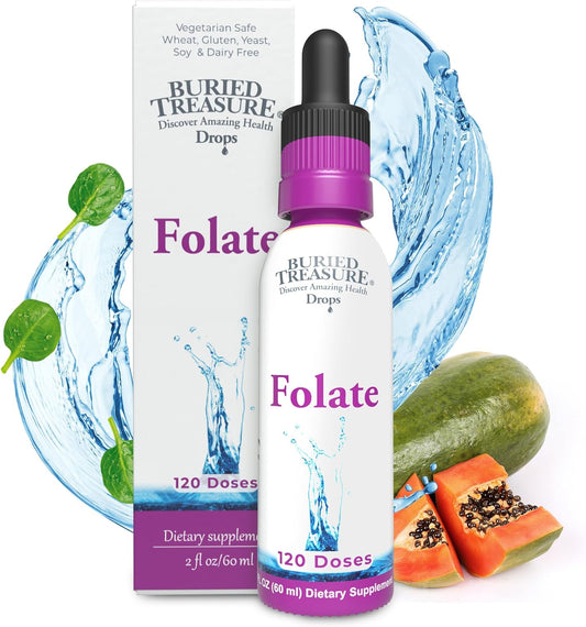 Methylated B-9 Folate Drops for Energy, Heart Health, Pregnancy Support - Vegan 5-MTHF Supplement, 120 Servings