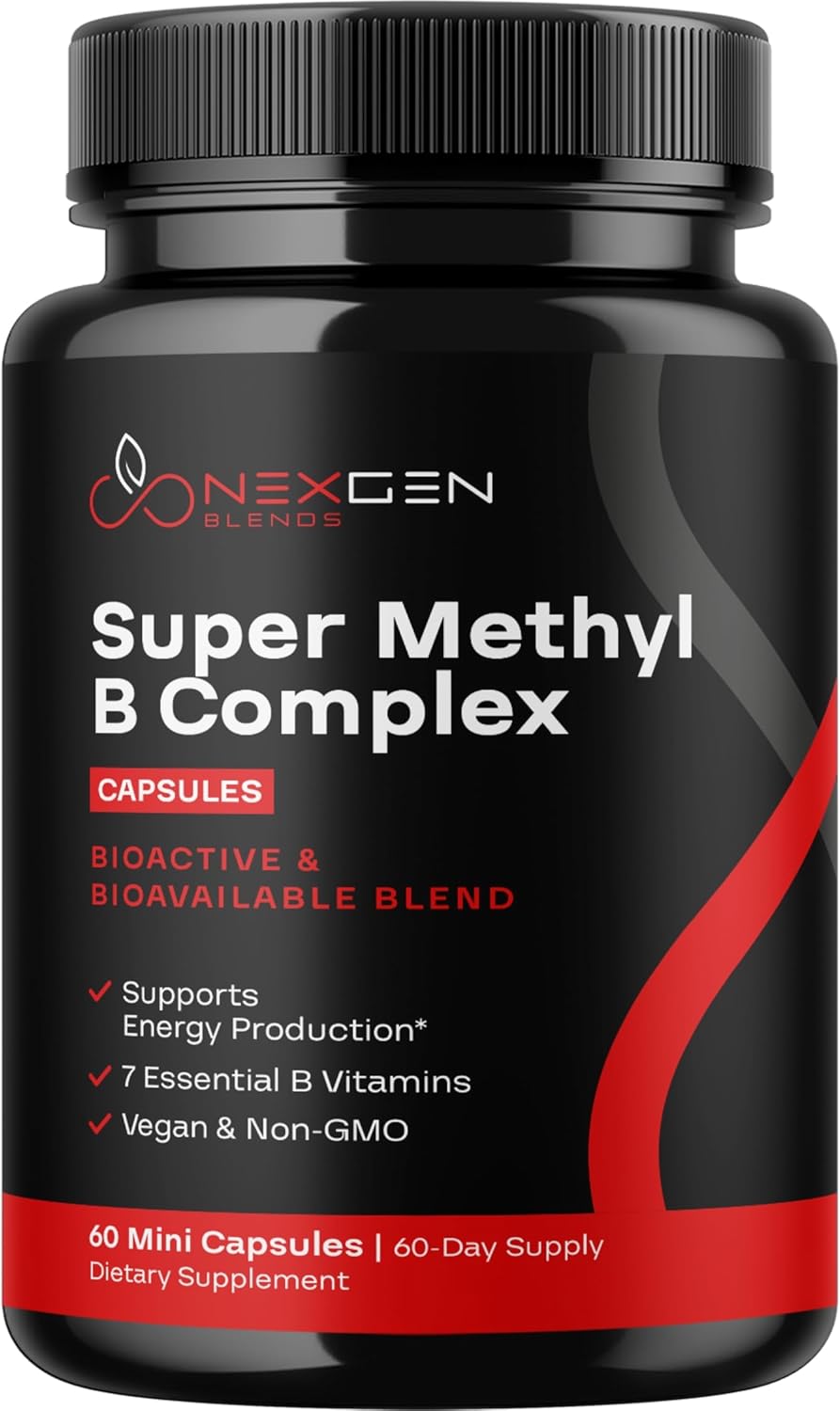 Methylated B Complex Vitamin Supplement with Bioactive Methyl Folate & B12 - Supports Brain, Heart, Energy, & Homocysteine - 60 Capsules