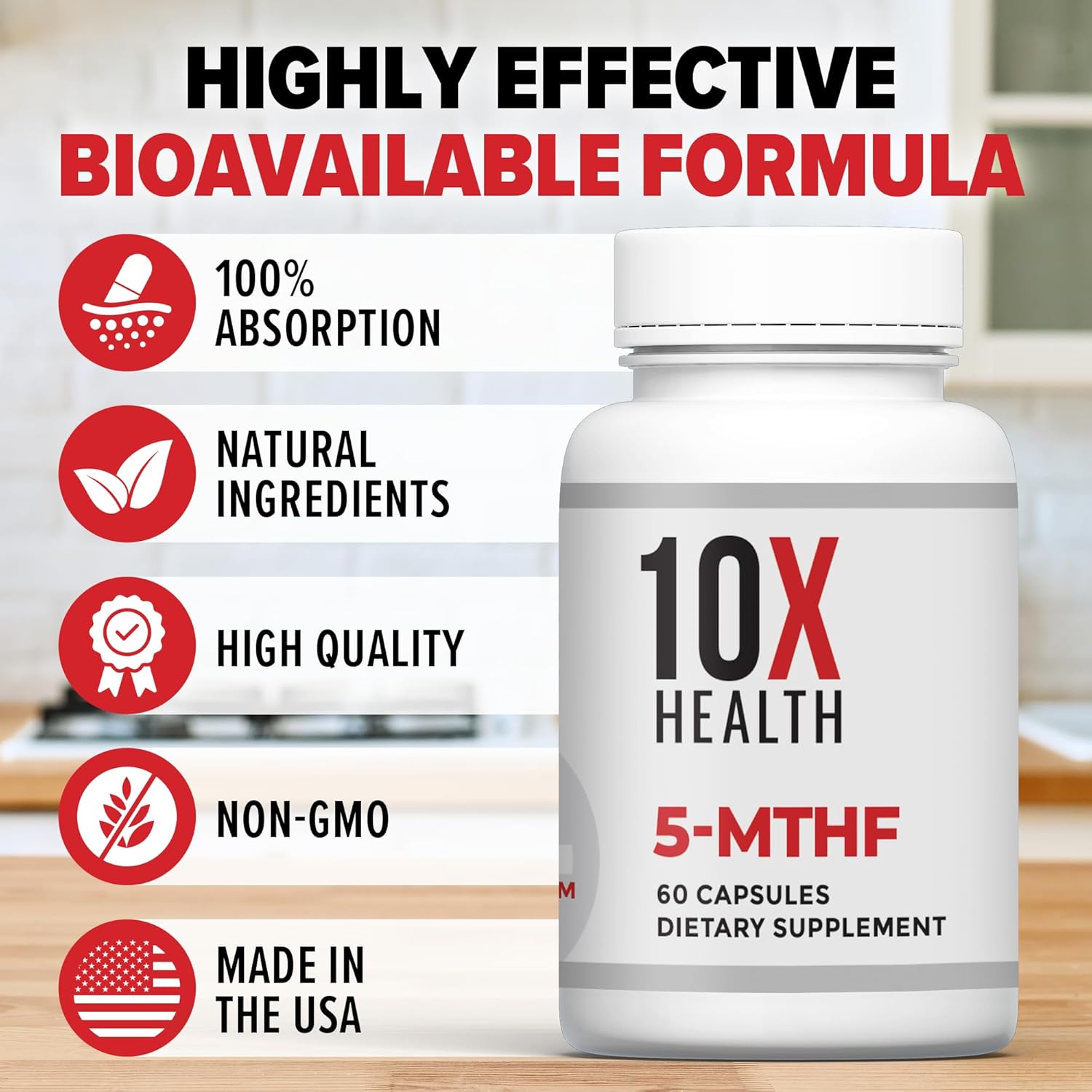 Methylated Multivitamin with Methylfolate & Magnesium for Brain and Heart Health - 5-MTHF Supplement - 60 Capsules