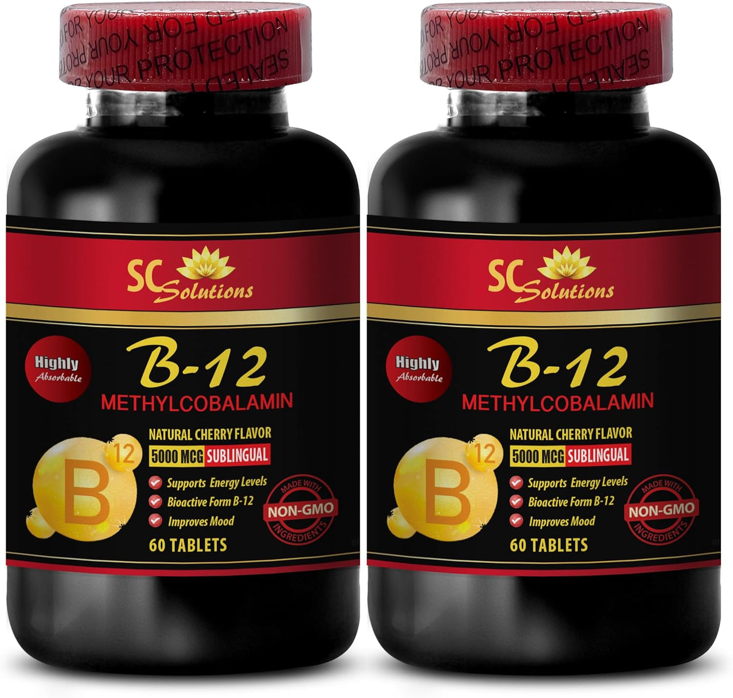 Methylcobalamin B12 Vitamins 5000mcg for Men Over 50 - Skin Care & Energy Booster - 2 Bottles 120 Tabs