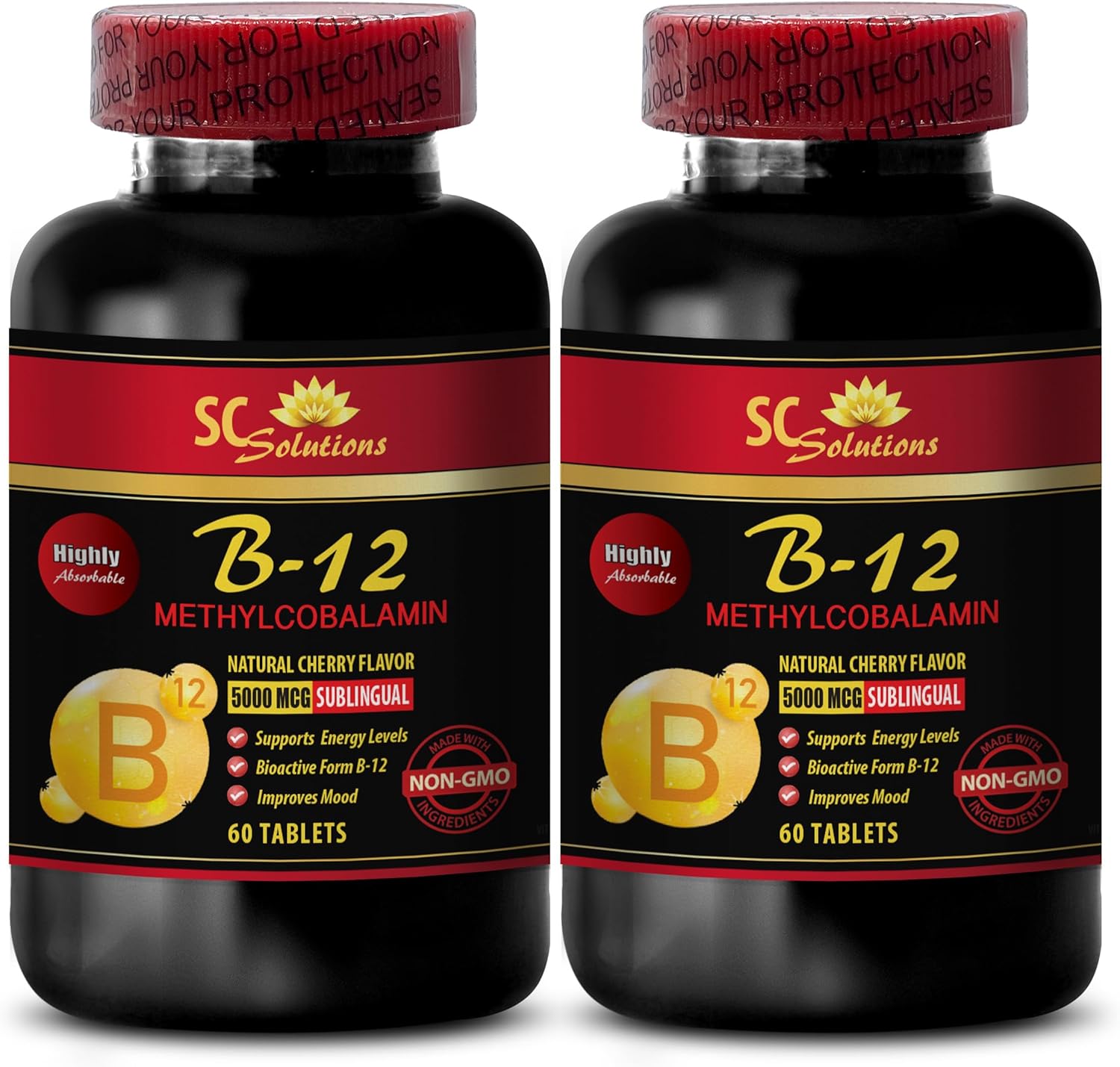 Methylcobalamin B12 Vitamins 5000mcg for Men Over 50 - Skin Care & Energy Booster - 2 Bottles 120 Tabs
