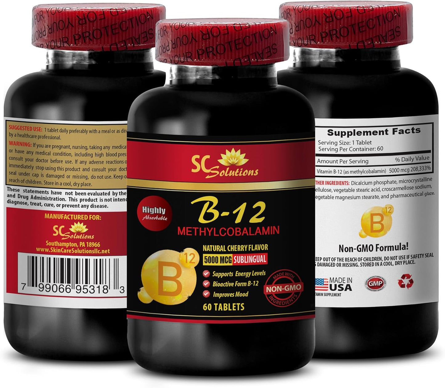 Methylcobalamin B12 Vitamins 5000mcg for Men Over 50 - Skin Care & Energy Booster - 2 Bottles 120 Tabs