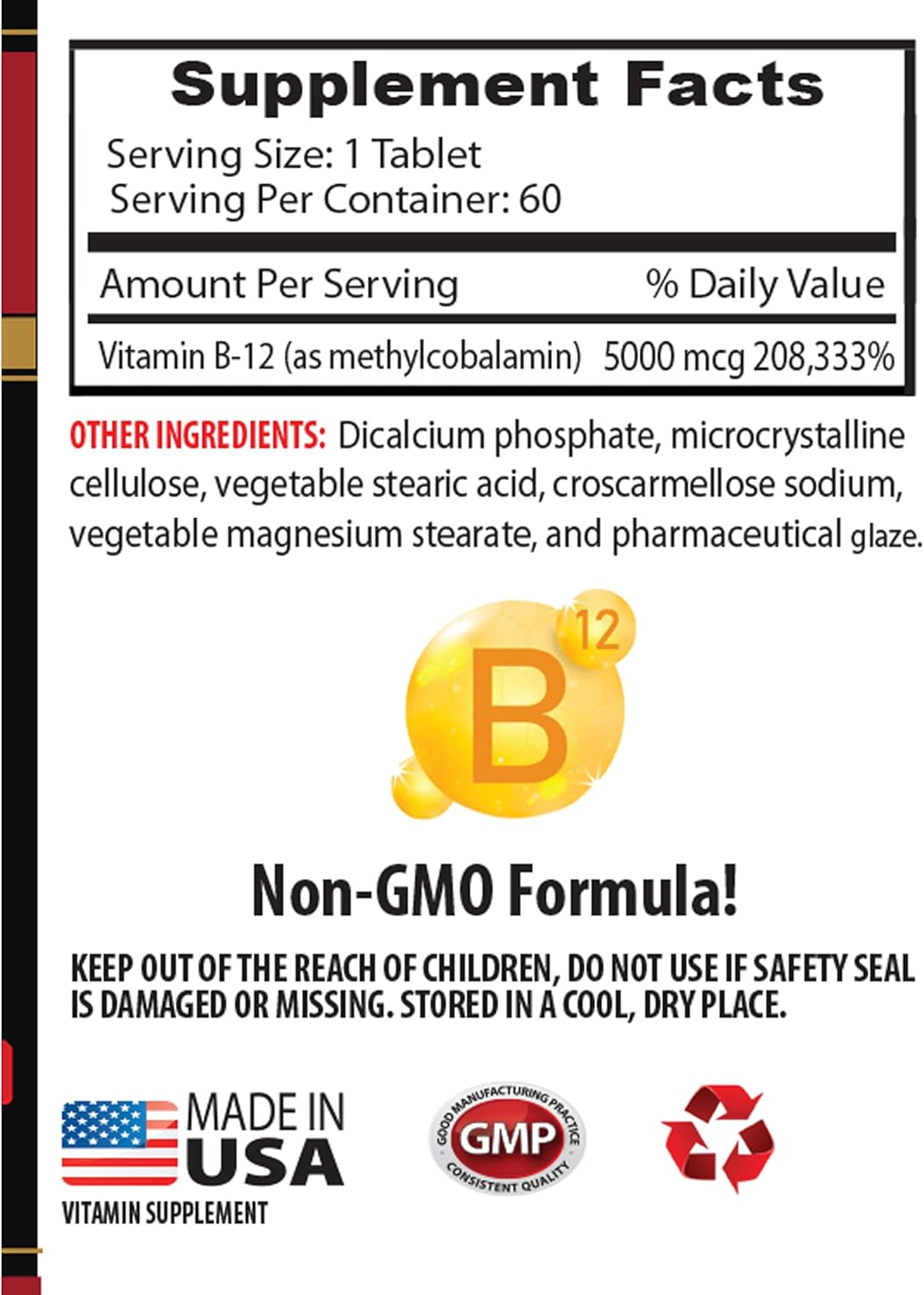 Methylcobalamin B12 Vitamins 5000mcg for Men Over 50 - Skin Care & Energy Booster - 2 Bottles 120 Tabs