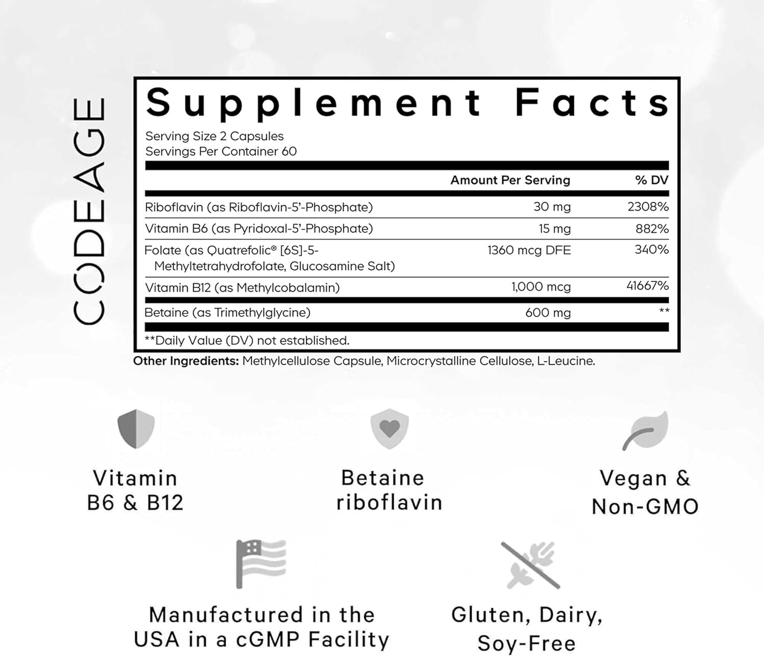 Methylfolate B Complex Supplements with Methylcobalamin - 2 Month Supply - 120 Capsules