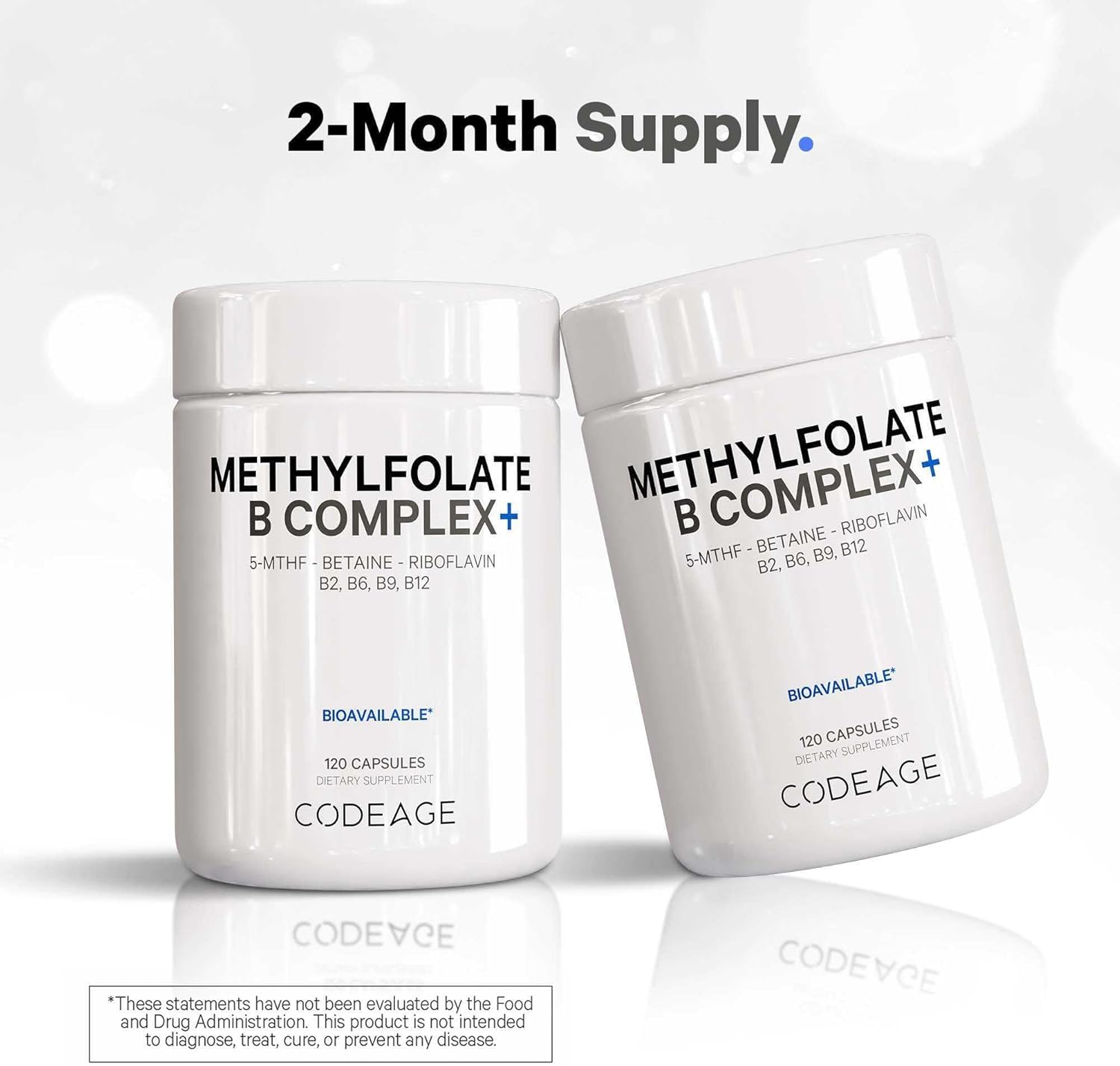 Methylfolate B Complex Supplements with Methylcobalamin - 2 Month Supply - 120 Capsules