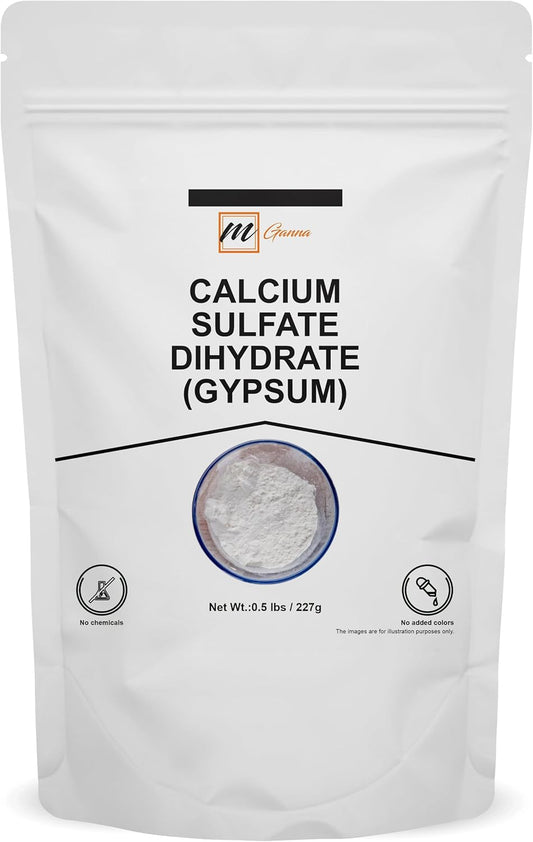 mGanna Food Grade Gypsum Powder 0.5 lbs - Pure Calcium Sulfate Dihydrate for Baking, Water Treatment, & Cosmetics