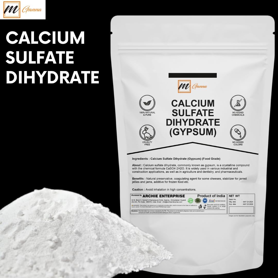 mGanna Food Grade Gypsum Powder 0.5 lbs - Pure Calcium Sulfate Dihydrate for Baking, Water Treatment, & Cosmetics
