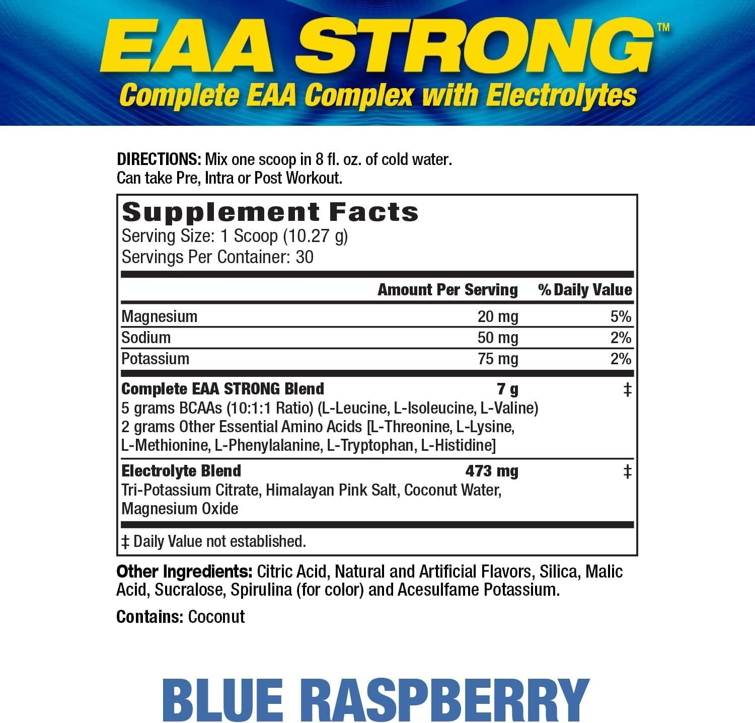 MHP EAA Strong Amino Acid Supplements with BCAAs, Electrolytes - Blue Raspberry (1.2 lb)