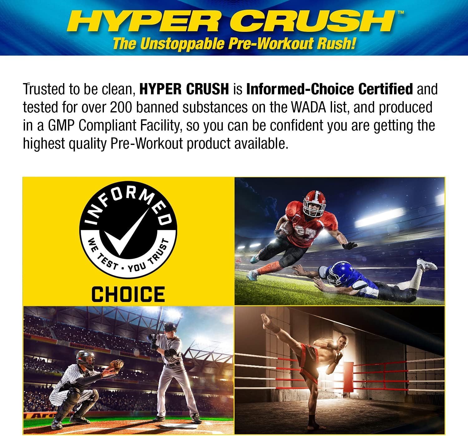 MHP Hyper Crush Pre Workout Powder - Boosts Energy, Muscle Pump, Power, Fights Fatigue - Creatine, Beta Alanine, Nitric Oxide, Citrulline, AKG - Strawberry Kiwi, 30 Servings