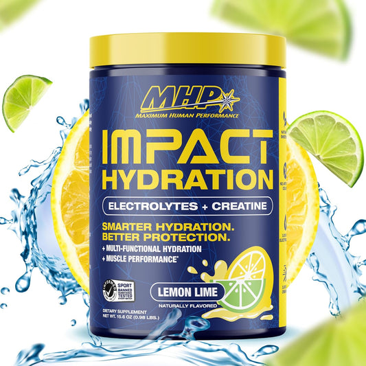 MHP Impact Hydration Electrolyte Creatine Sports Drink Mix - Lemon Lime, 30 Servings - Performance & Recovery Formula with No Artificial Sweeteners