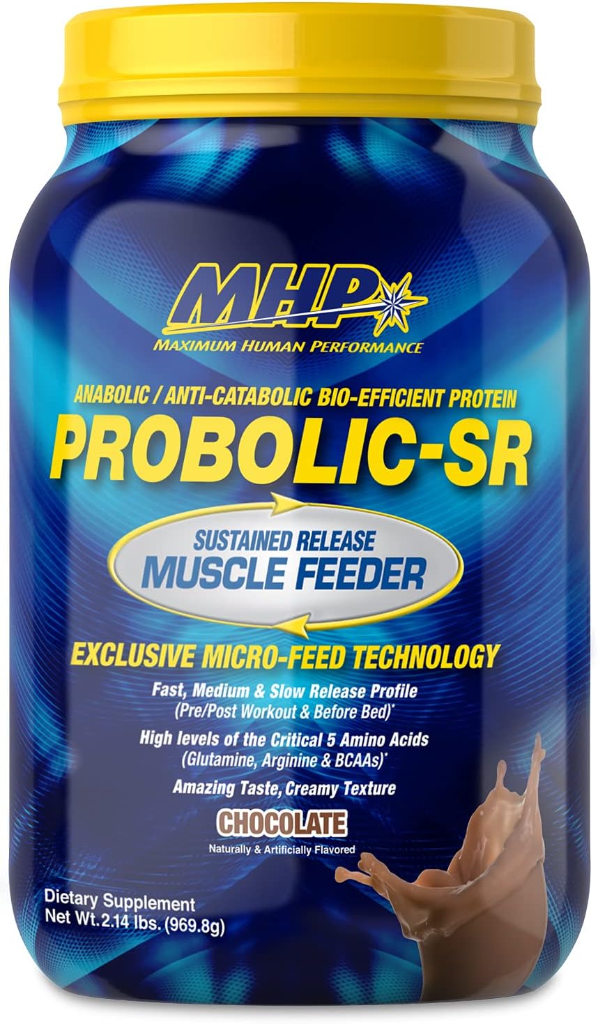 MHP Probolic-SR Sustained Release Chocolate Protein Powder - 24g Protein, BCAAs, Glutamine, Arginine - Pre/Post Workout, Nighttime - 2lbs, 26 Servings