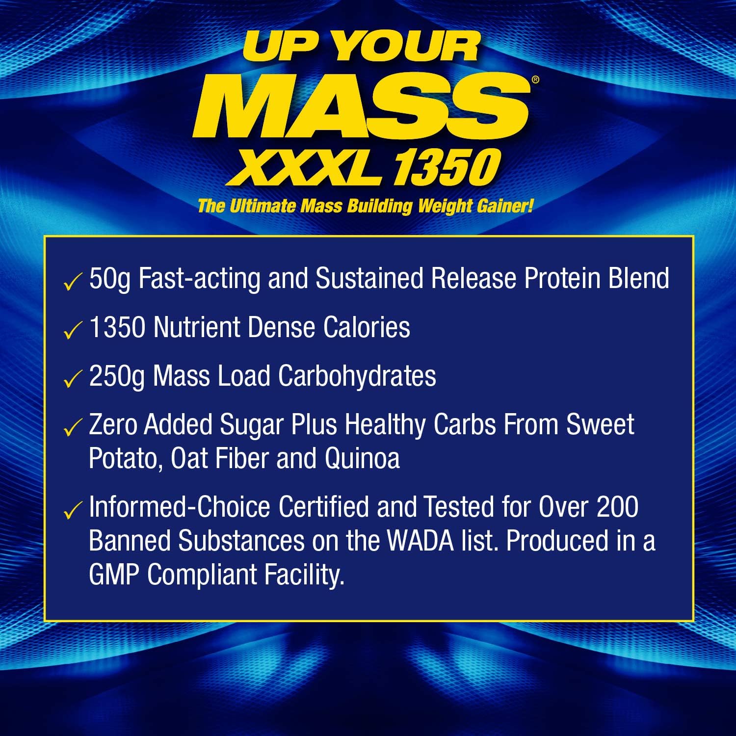 MHP UYM XXXL 1350 Mass Building Weight Gainer - 50g Protein, High Calorie, 11g BCAAs - Milk Chocolate - 8 Servings