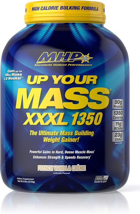 MHP UYM XXXL 1350 Mass Building Weight Gainer - Muscle Mass Gains with 50g Protein, High Calories, 11g BCAAs, Leucine, French Vanilla Creme - 8 Servings