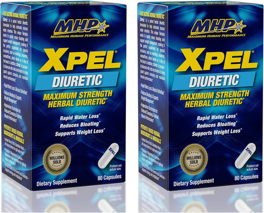 MHP Xpel Maximum Strength Diuretic Capsules - 80 Count (2 Pack) - Fast-Acting Water Weight Loss Supplement