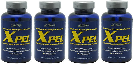 MHP Xpel Water Retention Pills - 4 Bottles (320 Capsules) for Maximum Human Performance