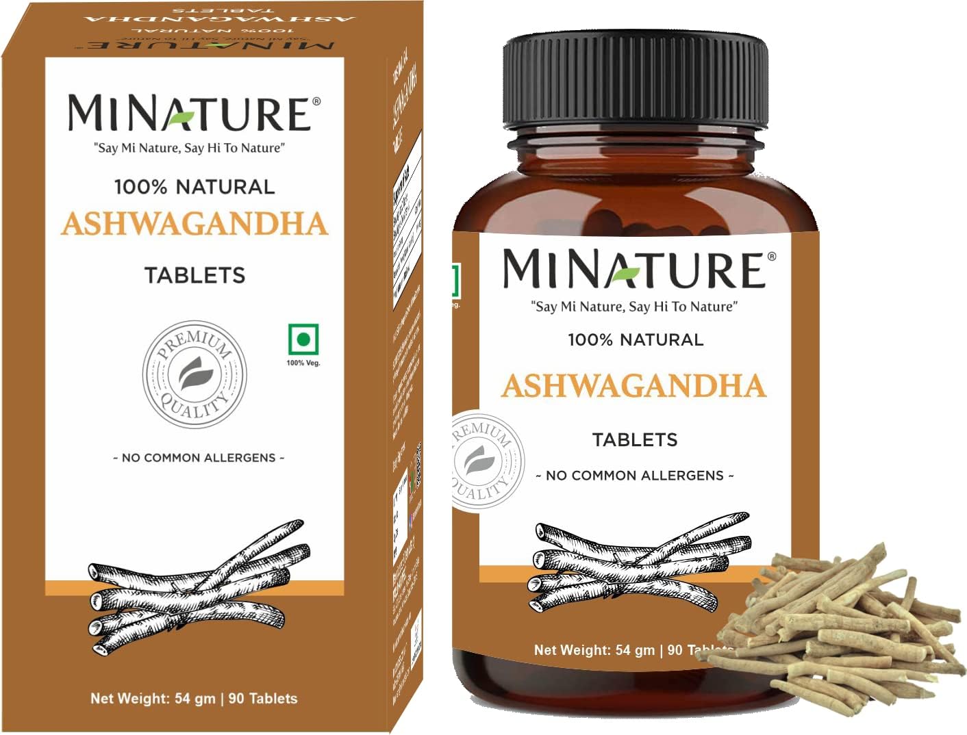 mi Nature Ashwagandha Tablets - 90 Tablets, 1000 mg | 45 Day Supply | Vegan & Natural from India