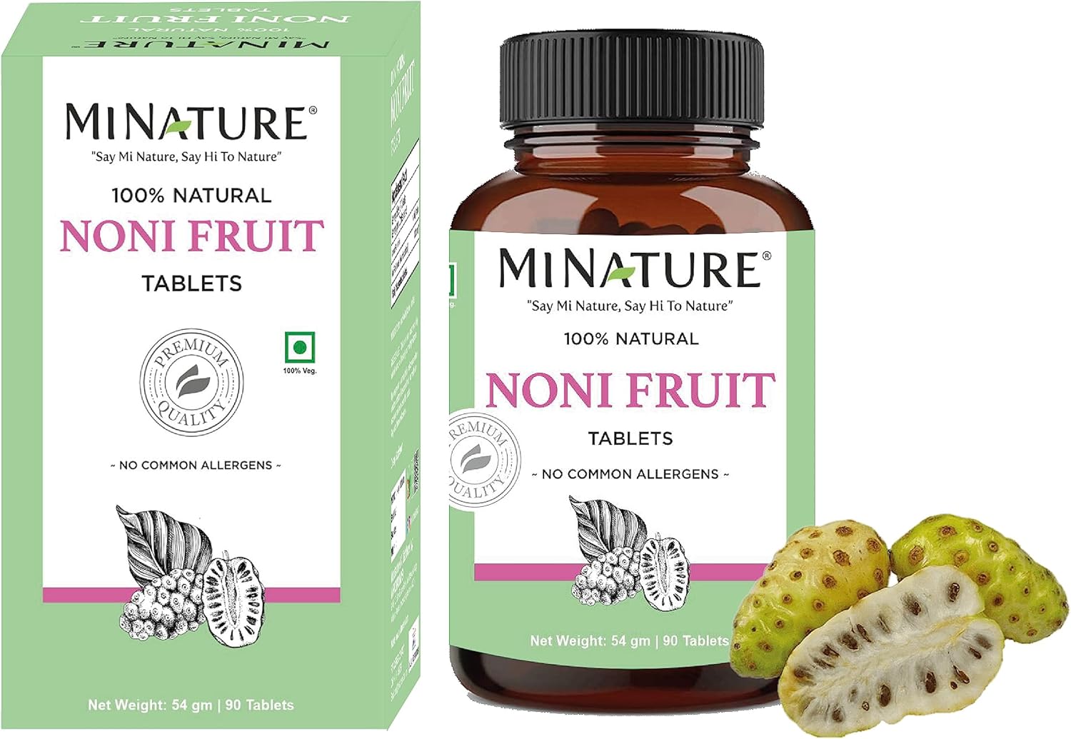 mi Nature Mini Noni Tablets | 90 Tablets, 1000mg | 45 Days Supply | Noni Fruit Supplement Vegan Friendly