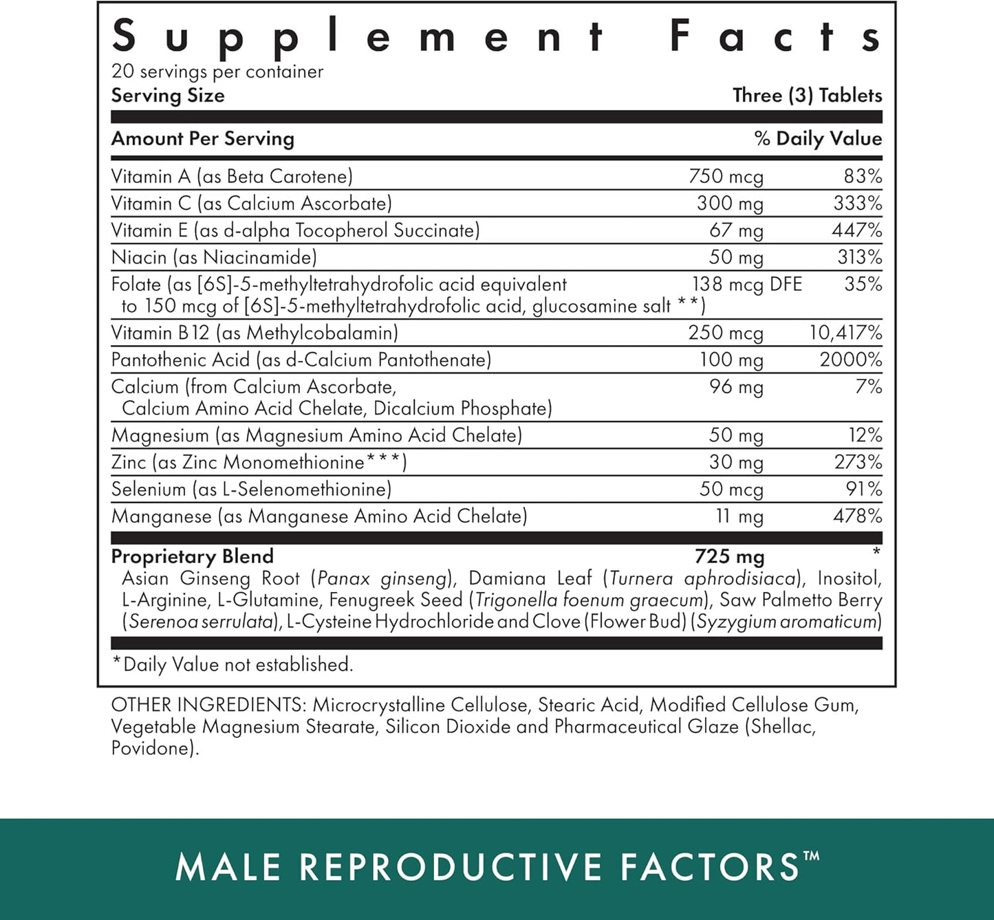 Michael's Health Male Fertility Support - 60 Vegetarian Tablets - Nutrients for Reproductive Health - Kosher - 20 Servings