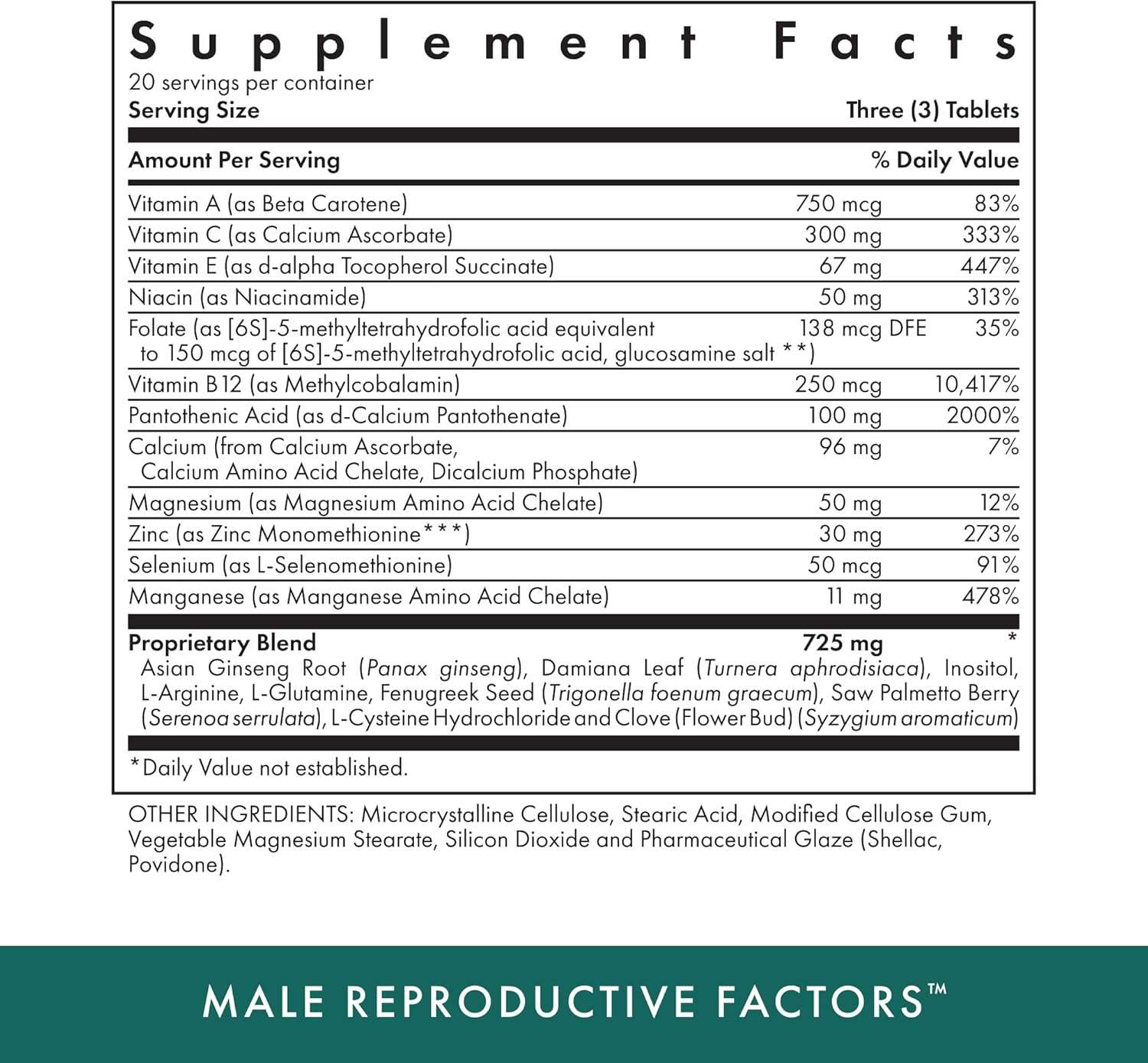 Michael's Health Male Fertility Support - 60 Vegetarian Tablets - Nutrients for Reproductive Health - Kosher - 20 Servings