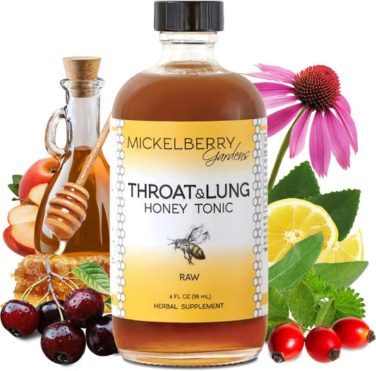 Mickelberry Gardens Throat & Lung Honey Tonic: Natural Wellness Syrup for Sore Throat Relief, Immune Support, and Cough Suppressant (4 oz)
