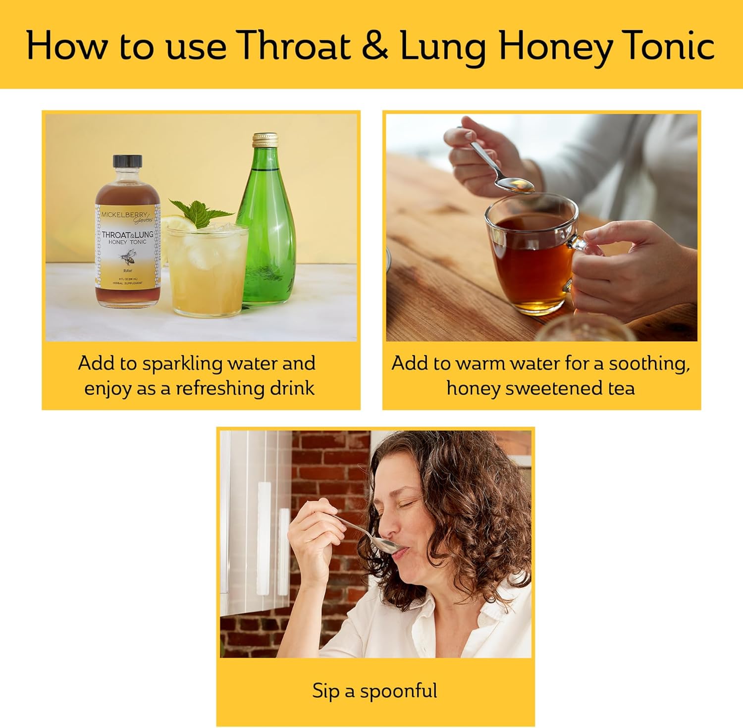 Mickelberry Gardens Throat & Lung Honey Tonic: Natural Wellness Syrup for Sore Throat Relief, Immune Support, and Cough Suppressant (4 oz)